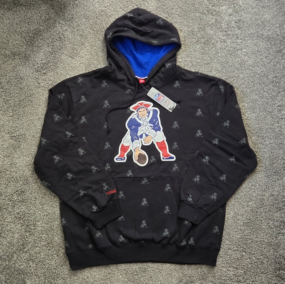 Mitchell & Ness New England Patriots Allover Print Fleece Pullover Hoodie NEW xl